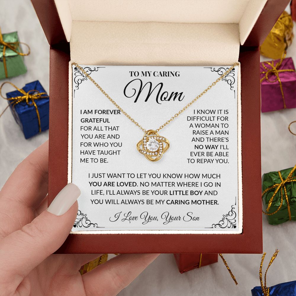 To My Caring Mom - I Will Always Be Your Little Boy, Love Knot Necklace