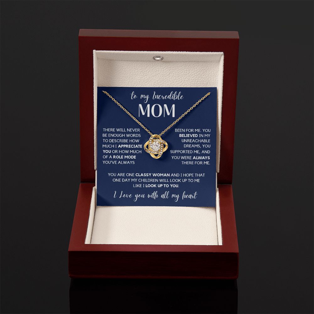 To my Mom - I Love You With All My Heart, Love Knot Necklace