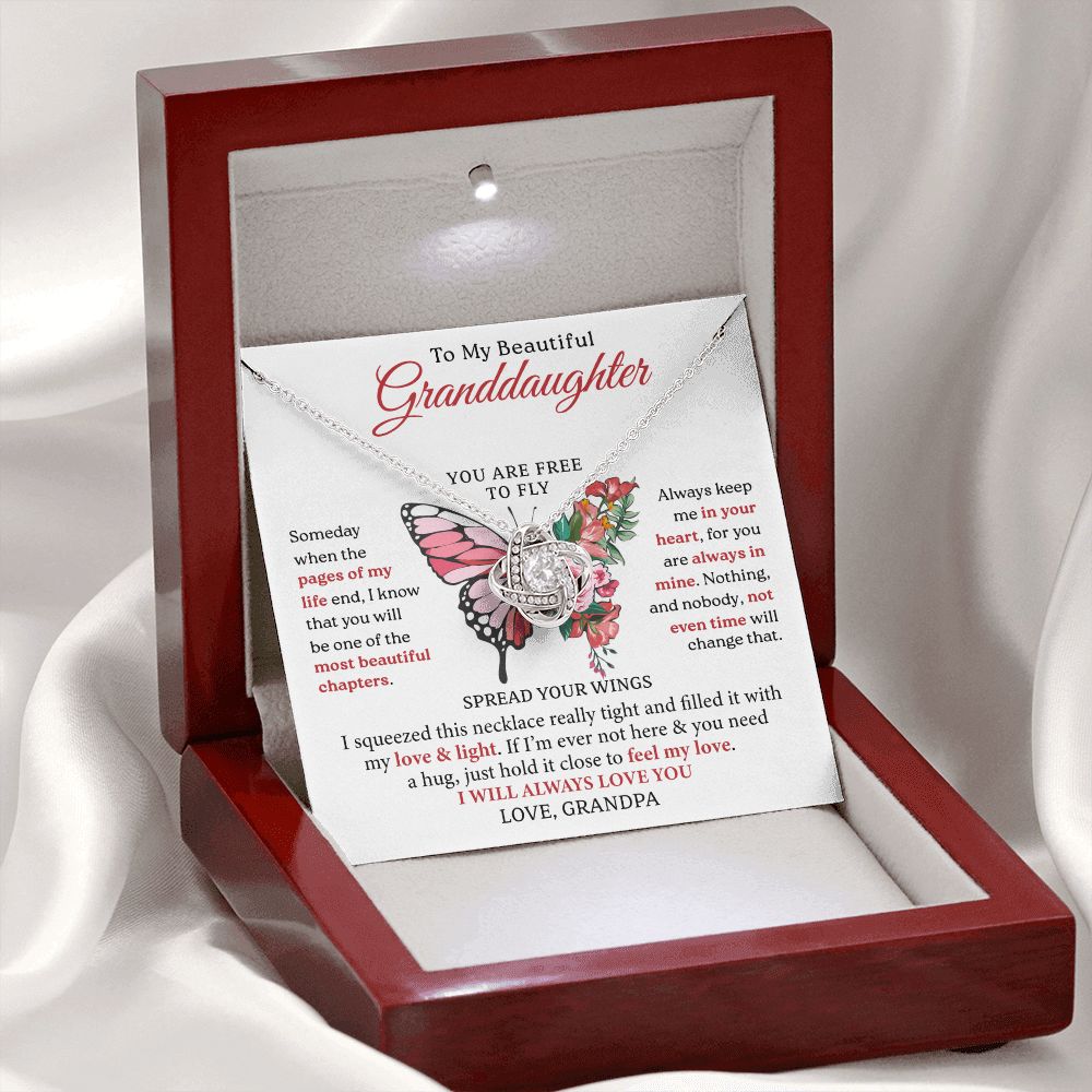 To My Granddaughter, Most Beautiful Chapter, Love Knot Necklace Gift