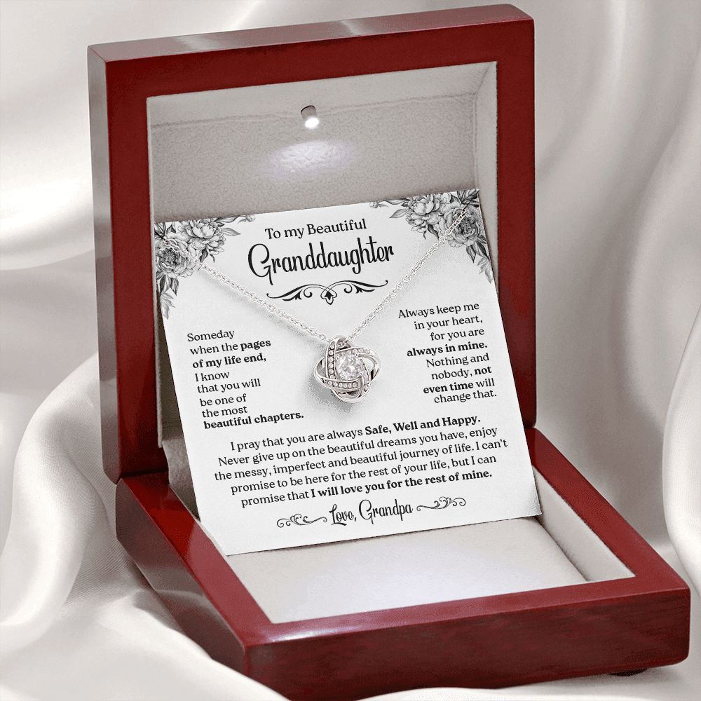 To My Granddaughter - Safe Well and Happy, Love Knot Necklace