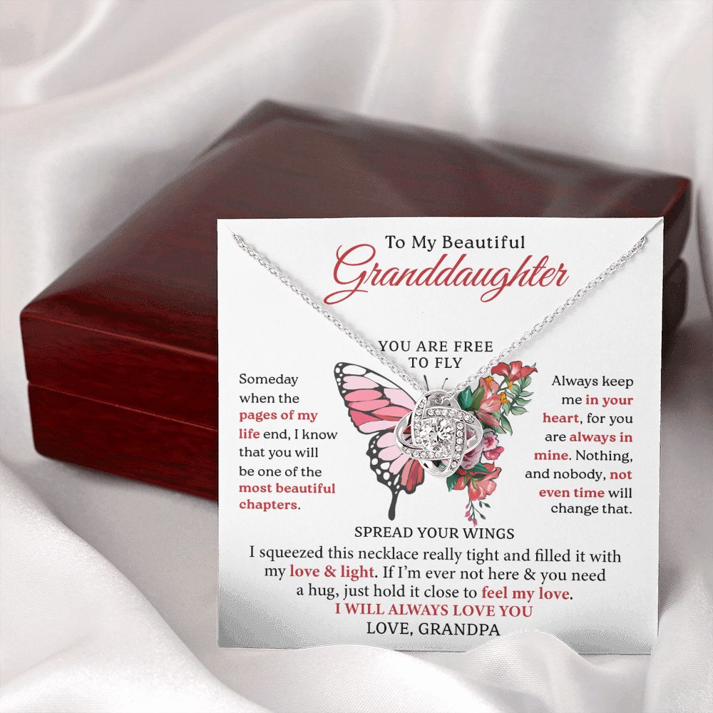 To My Granddaughter, Most Beautiful Chapter, Love Knot Necklace Gift