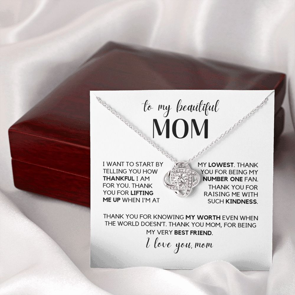 To My Beautiful Mom - Thank You For Being My Very Best Friend, Love Knot Necklace