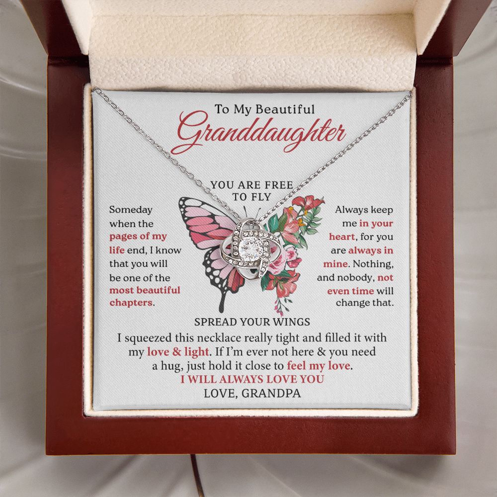 To My Granddaughter, Most Beautiful Chapter, Love Knot Necklace Gift