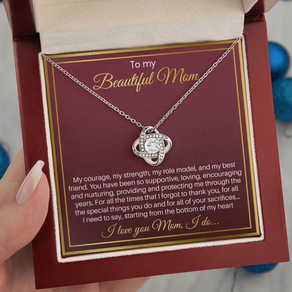 To My Mom - I Love You From The Bottom Of My Heart, Love Knot Necklace Gift