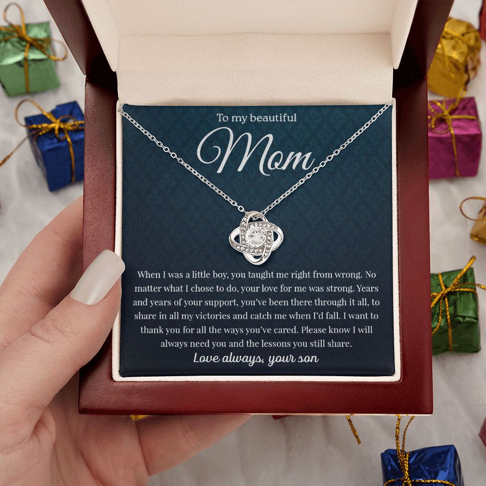 To My Mom - You Taught Me Right From Wrong, Love Knot Necklace