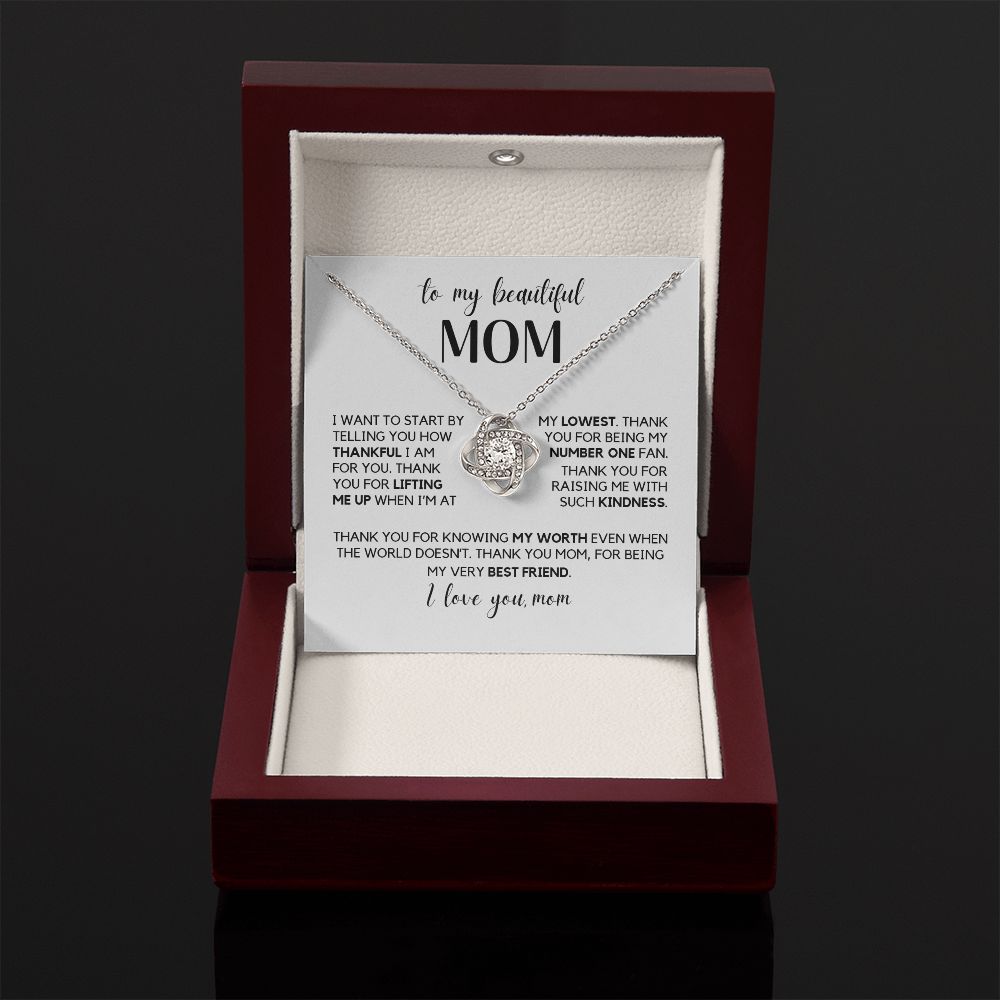 To My Beautiful Mom - Thank You For Being My Very Best Friend, Love Knot Necklace
