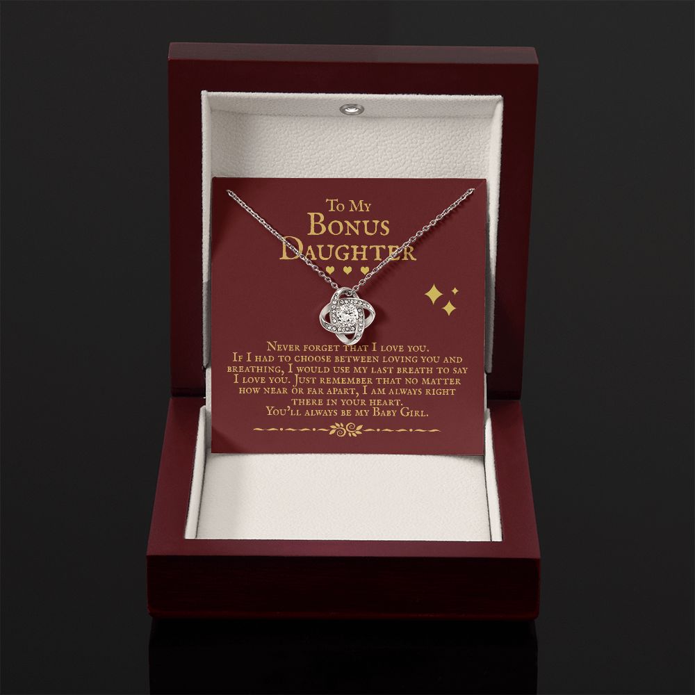 Bonus Daughter My Baby Girl, Love Knot Necklace, Sentimental Gift For Bonus Daughter