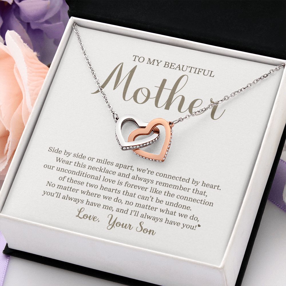 Mother Side By Side, Interlocking Hearts Necklace, Anniversary Gift For Mom