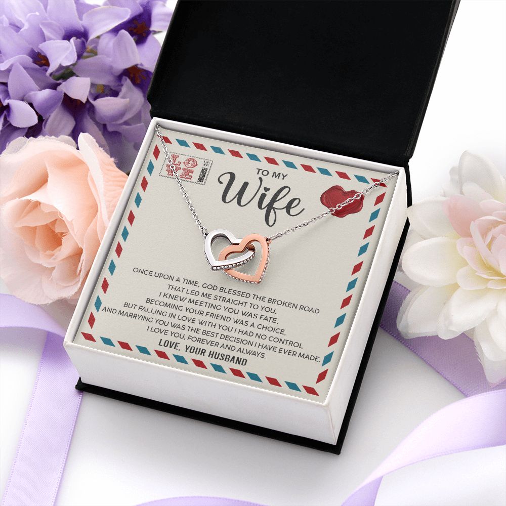 Wife Once Upon A Time, Interlocking Hearts Necklace, Romantic Gift For Wife From Husband