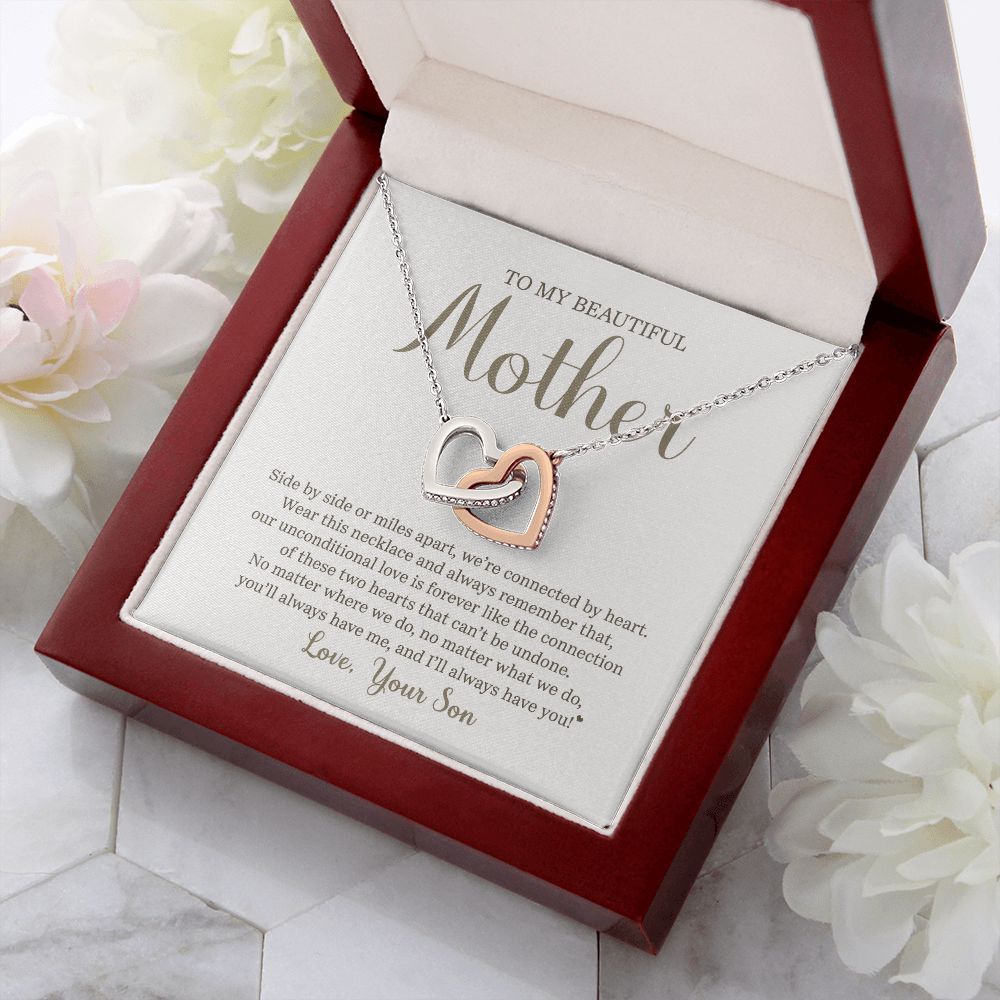 Mother Side By Side, Interlocking Hearts Necklace, Anniversary Gift For Mom