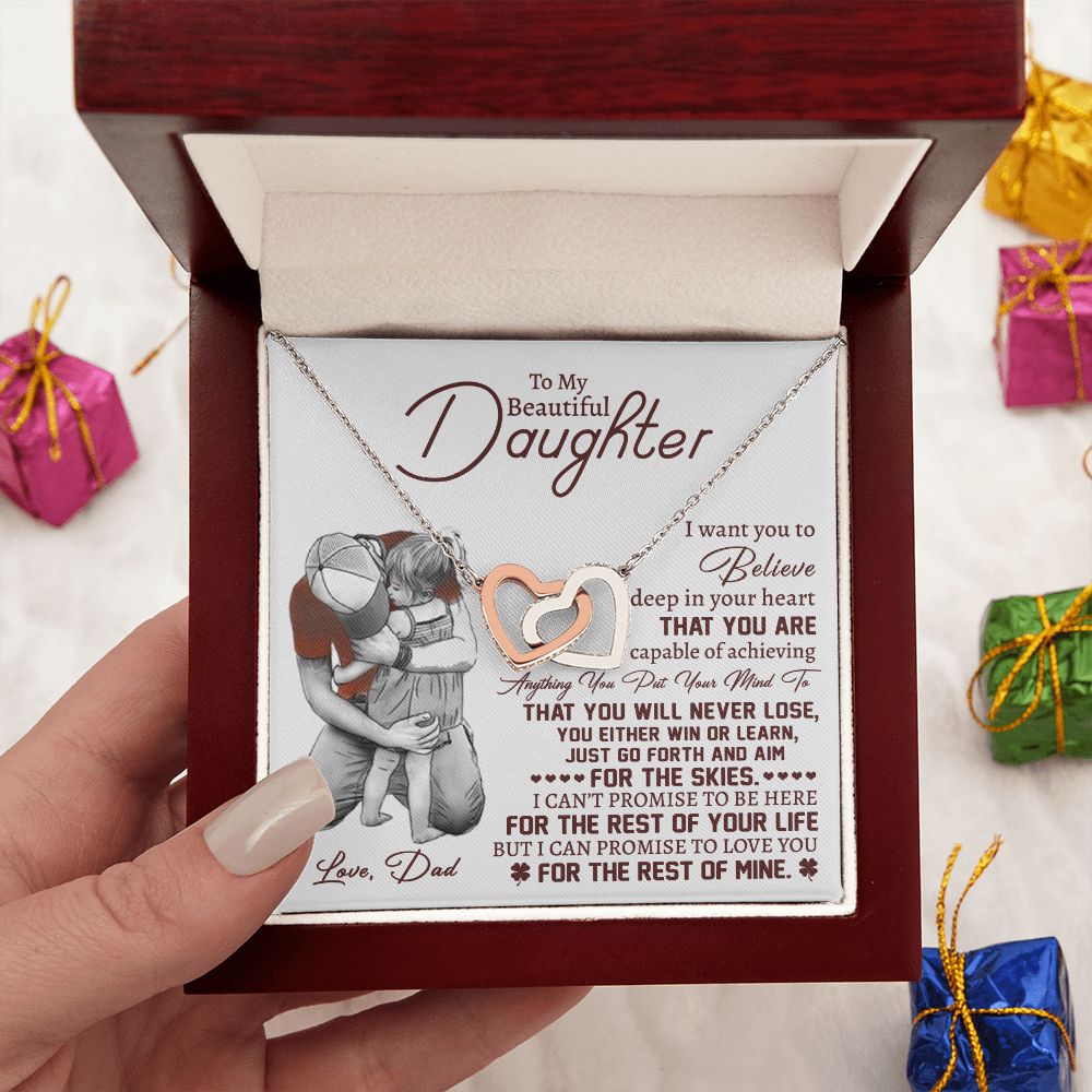 Beautiful Daughter Deep In Your Heart, Interlocking Hearts Necklace, Gift for Daughter from Dad