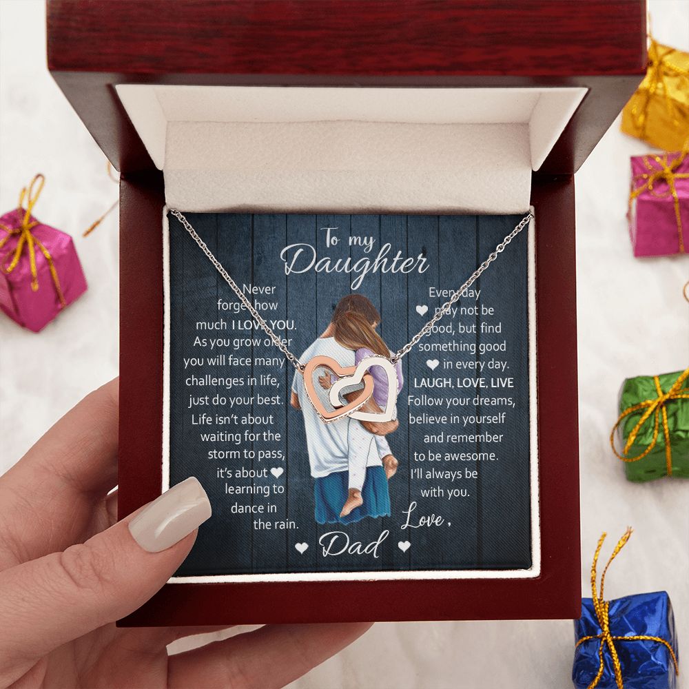 Daughter Laugh Love Live, Interlocking Hearts Necklace, Gift for Daughter from Dad