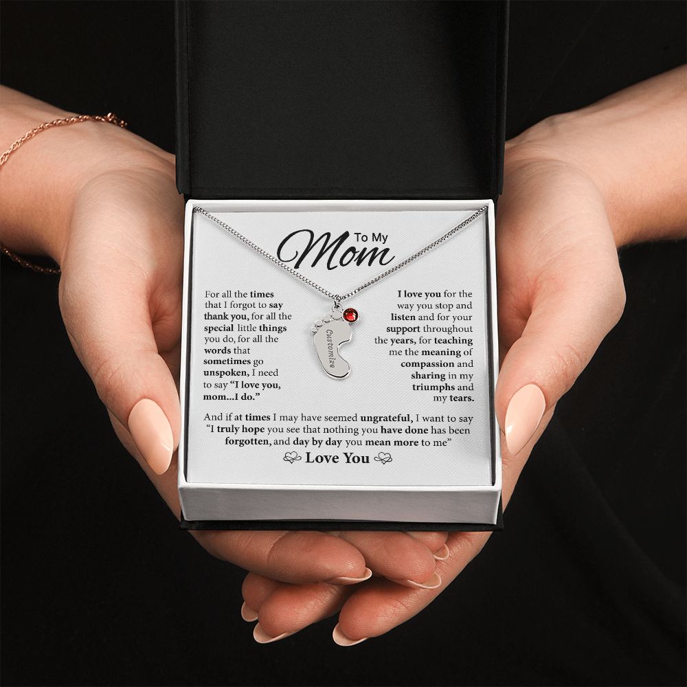 Mom You Mean More To Me, Custom Baby Feet Necklace