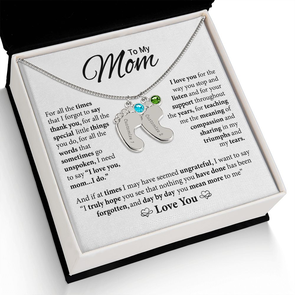 Mom You Mean More To Me, Custom Baby Feet Necklace