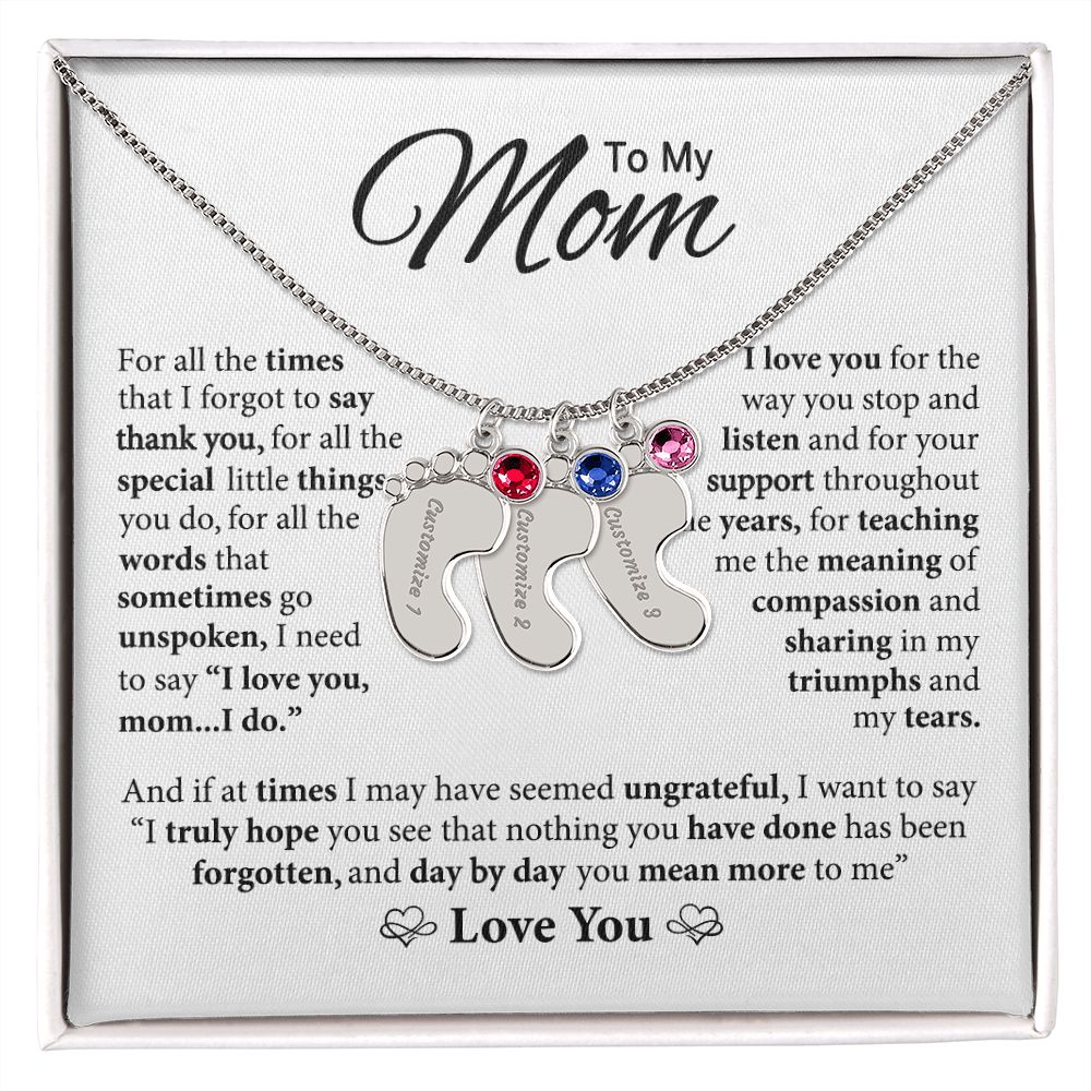 Mom You Mean More To Me, Custom Baby Feet Necklace
