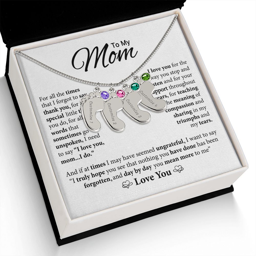 Mom You Mean More To Me, Custom Baby Feet Necklace