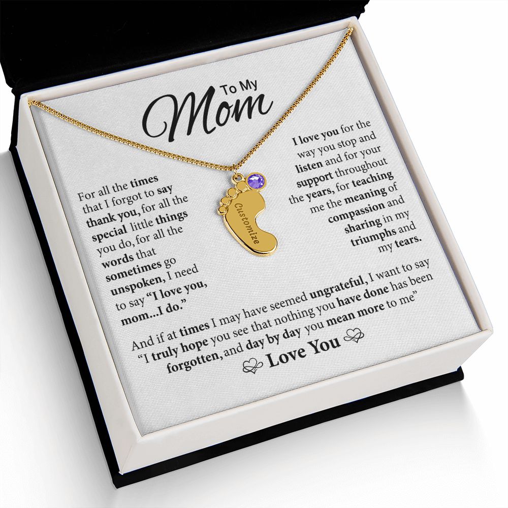 Mom You Mean More To Me, Custom Baby Feet Necklace