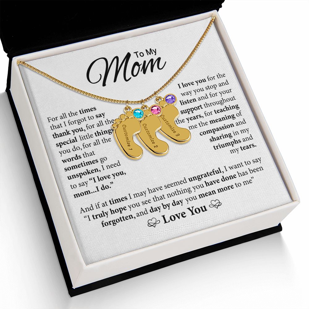 Mom You Mean More To Me, Custom Baby Feet Necklace