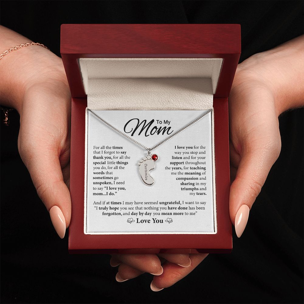 Mom You Mean More To Me, Custom Baby Feet Necklace