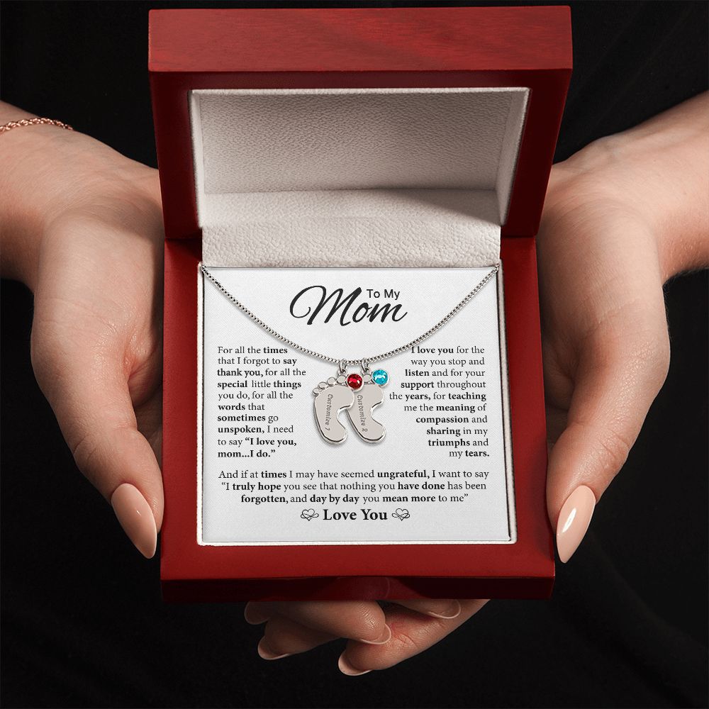 Mom You Mean More To Me, Custom Baby Feet Necklace
