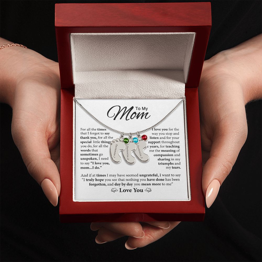Mom You Mean More To Me, Custom Baby Feet Necklace