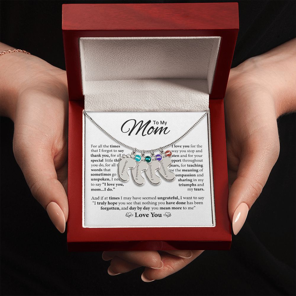 Mom You Mean More To Me, Custom Baby Feet Necklace