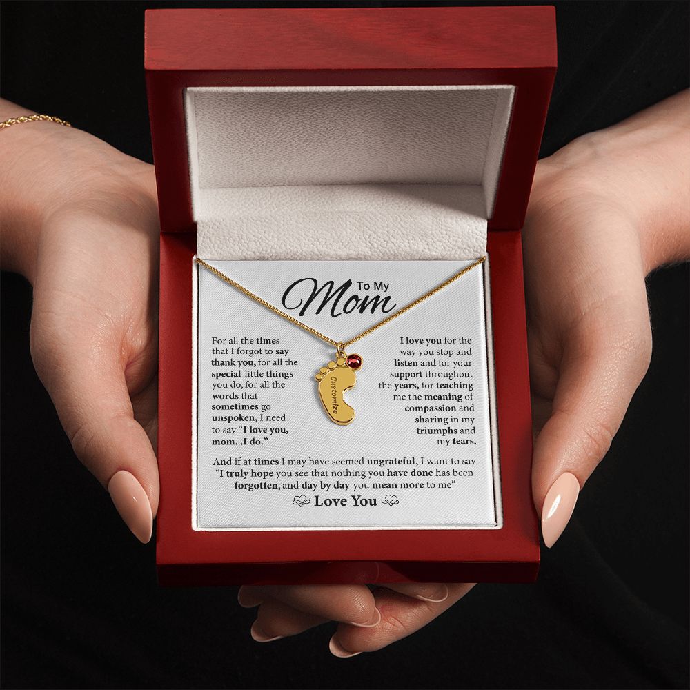 Mom You Mean More To Me, Custom Baby Feet Necklace
