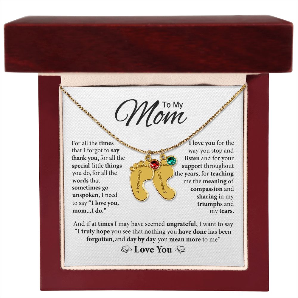 Mom You Mean More To Me, Custom Baby Feet Necklace