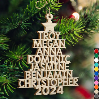 Christmas Tree Family Custom Name - Gift For Family, Coworker, Besties - Personalized Wooden Cutout Ornament