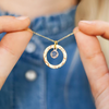 Personalized Hammered Halo Necklace with Birthstone  – Add Your Birthstone for a Personal Touch