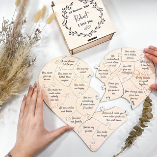 20 Reasons Why I Love You – Personalized Wooden Heart Puzzle - A Unique and Heartfelt Gift