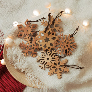 Natural Wood Snowflake Christmas Ornaments – Rustic Holiday Decor