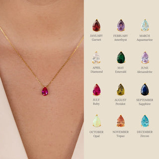 Birthstone Teardrop Necklace – Customizable and Stylish, A Unique Gift for Her