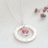 Personalized Hammered Halo Necklace with Birthstone  – Add Your Birthstone for a Personal Touch