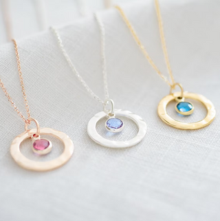 Personalized Hammered Halo Necklace with Birthstone  – Add Your Birthstone for a Personal Touch