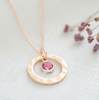 Personalized Hammered Halo Necklace with Birthstone  – Add Your Birthstone for a Personal Touch