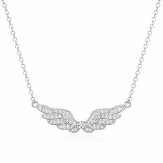 Crystal Angel Wing Necklace for Women – Silver Rhinestone Wings Pendant Jewelry Gift