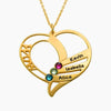 Personalized Heart Necklace with Engraved Names and Birthstones – Gift for Mom