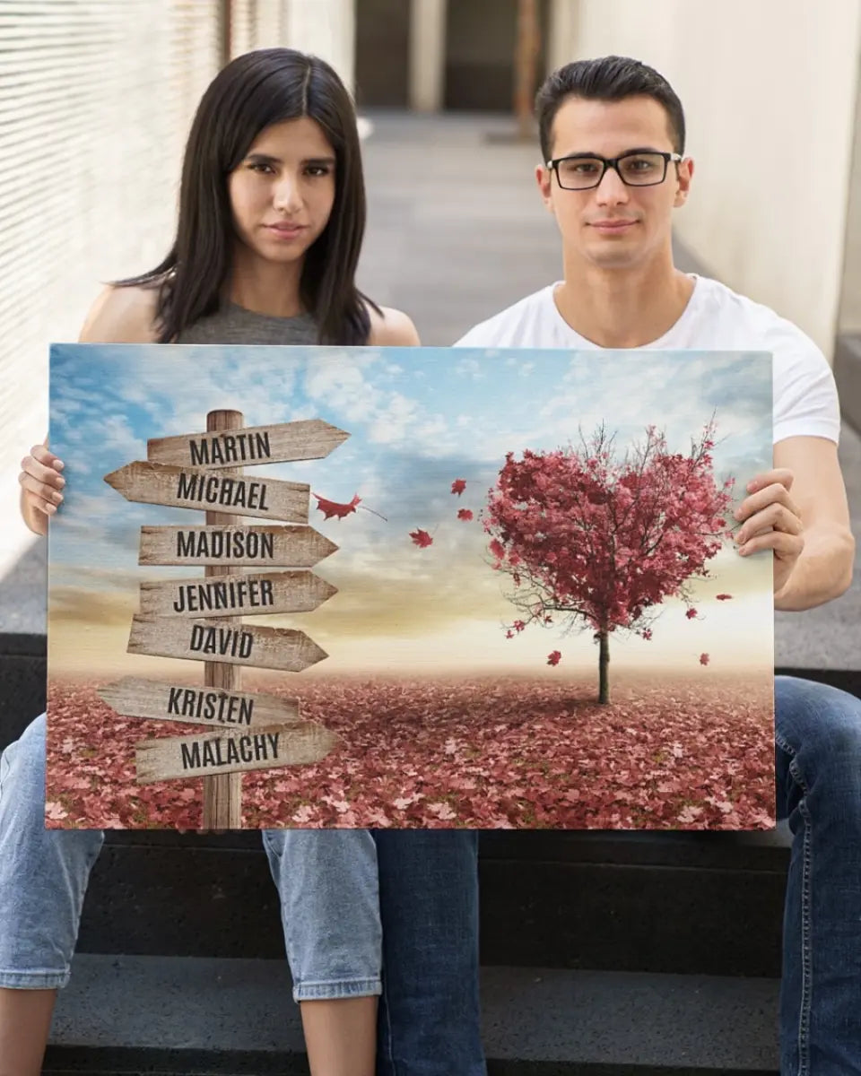Red Heart Tree - Personalized Family Name - Canvas Wall Art (1.25")