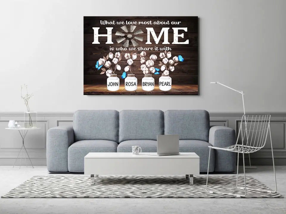 Personalized Family Name Canvas, Cotton Flower, Custom Canvas Prints, Gifts Premium Canvas (1.25")
