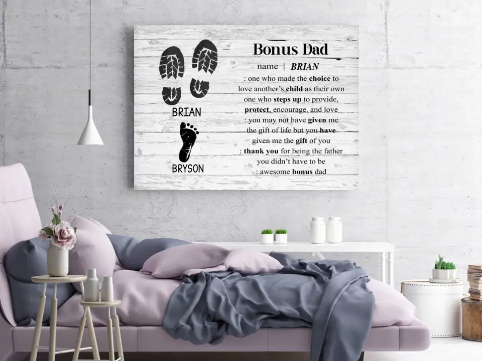Personalized Canvas Wall Art "Bonus Dad" - Names Premium Canvas, Gift For Dad (1.25")
