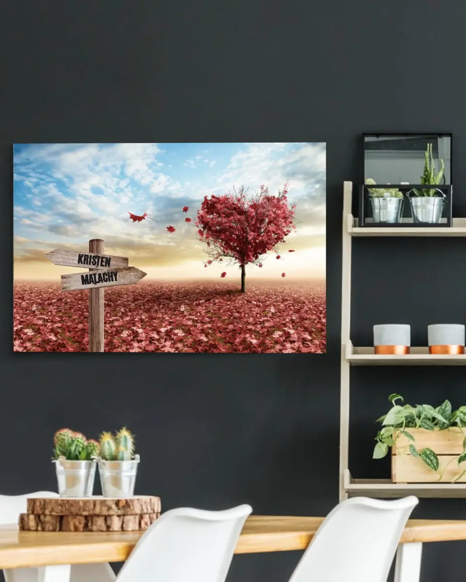 Red Heart Tree - Personalized Family Name - Canvas Wall Art (1.25")