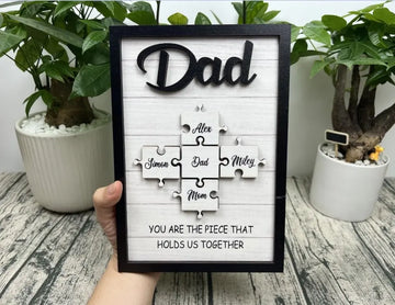 Dad Hold Us Together - Puzzle Pieces Wooden Plaque