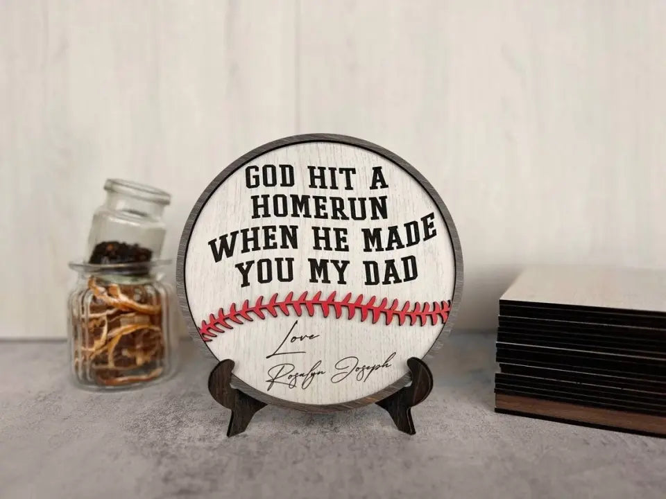 Personalized Dad Baseball Wooden Sign - Father’s Day Gift
