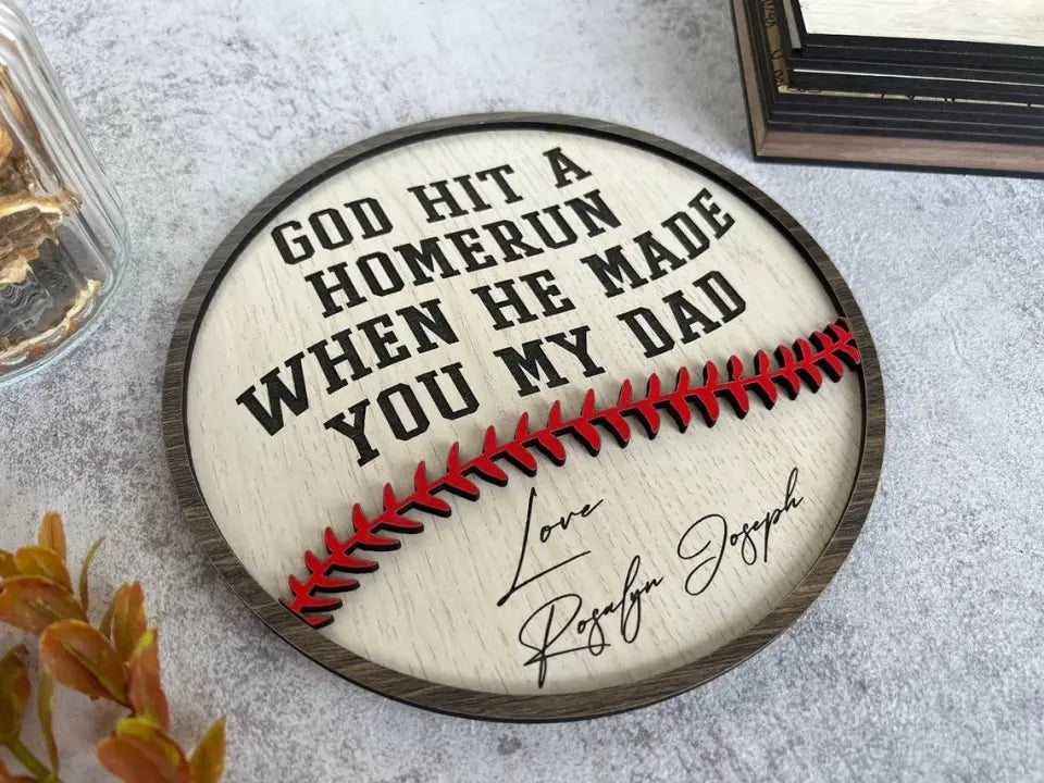Personalized Dad Baseball Wooden Sign - Father’s Day Gift