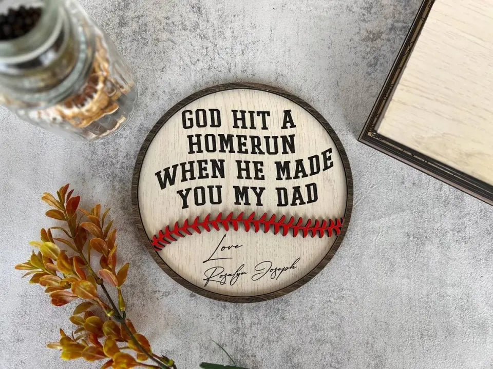 Personalized Dad Baseball Wooden Sign - Father’s Day Gift