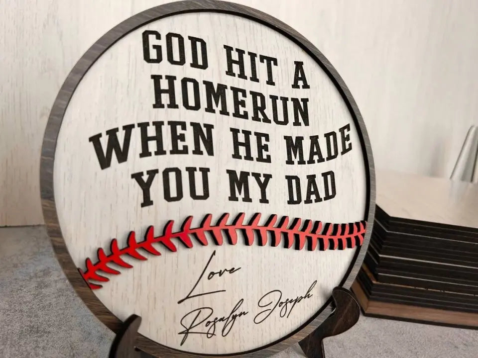 Personalized Dad Baseball Wooden Sign - Father’s Day Gift