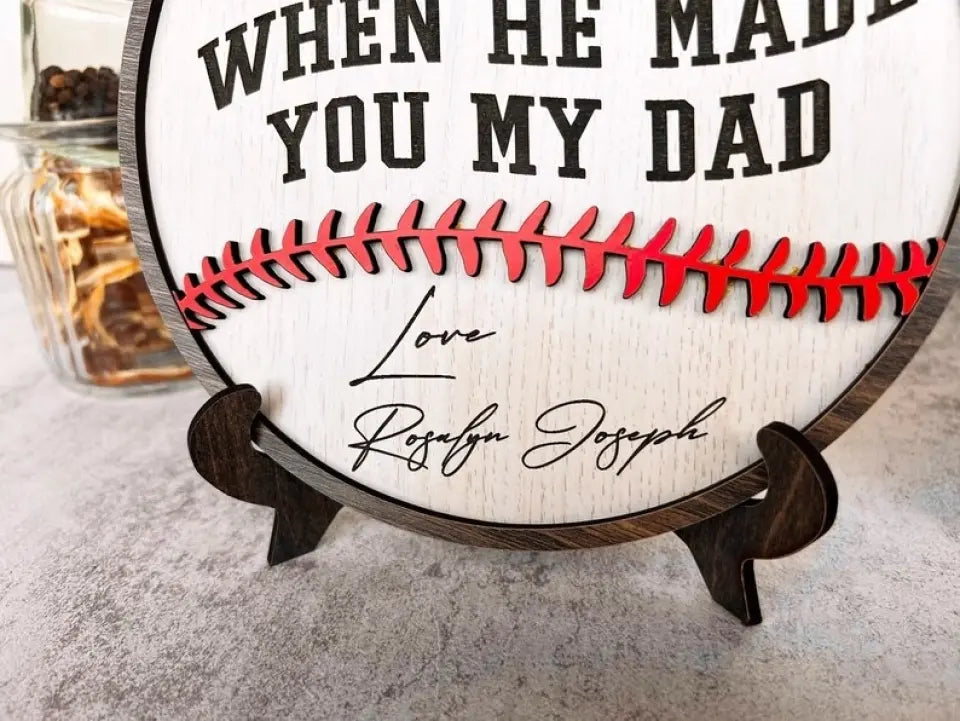 Personalized Dad Baseball Wooden Sign - Father’s Day Gift