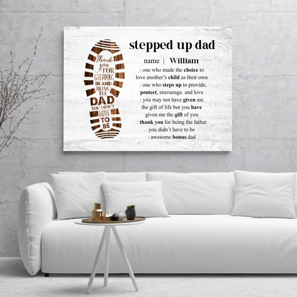 Stepped Up Dad Definition - Personalized Wrapped Canvas - Gift For Father's Day