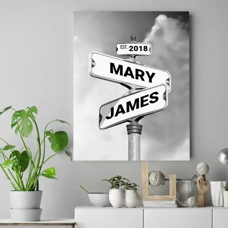 Personalized Canvas "Vintage Street Sign for couples", Wedding Gift, Anniversary & Couple gift, Ship from UK